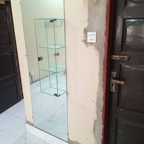 feet mirror with attached glass shelves and cabinet large storage. 1