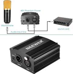 1-Channel 48V Phantom Power Supply Black with Adapter and One XLR Audi