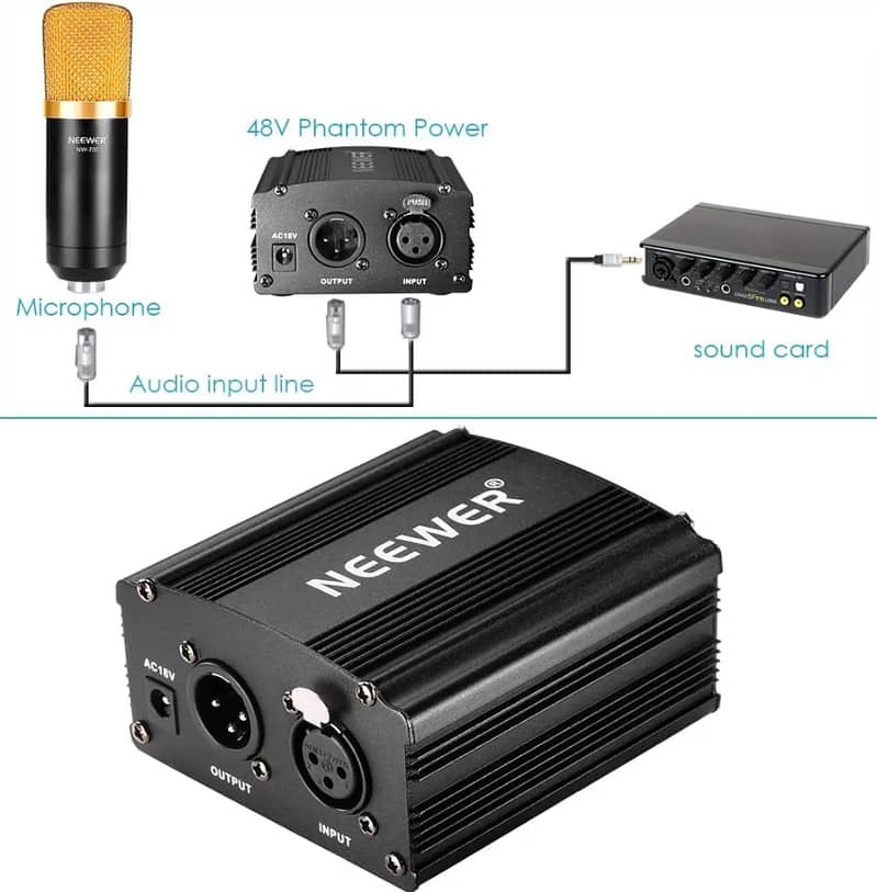 1-Channel 48V Phantom Power Supply Black with Adapter and One XLR Audi 0