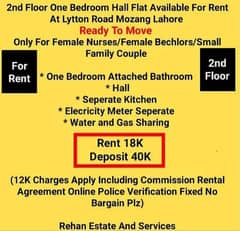 2nd Floor One Bedroom Hall Flat For Rent At Lytton Road Mozang Lahore