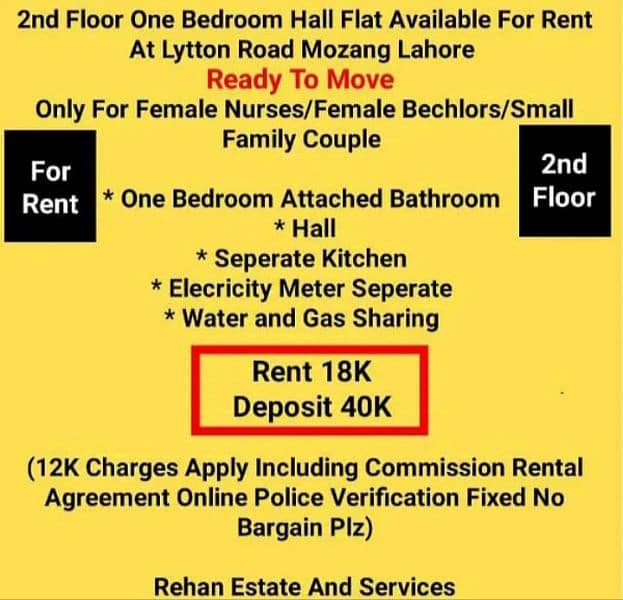 2nd Floor One Bedroom Hall Flat For Rent At Lytton Road Mozang Lahore 0