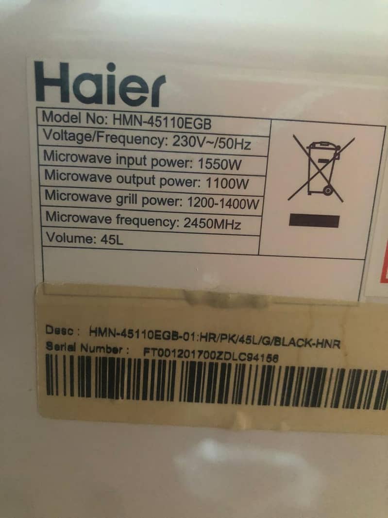 Haier 45 Liter Microwave Oven HMN-45110EGB (Grill/Cooking) 4