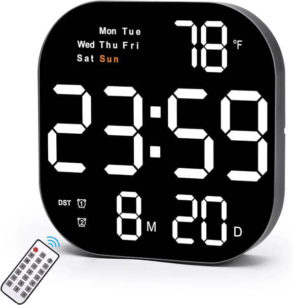 LED Digital Wall Clock With Remote Control, Large Display 0