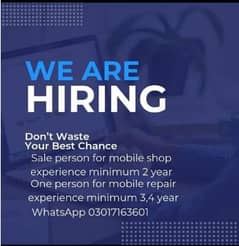 WE NEED AN EXPERINCE SALE MAN FOR MOBILE SHOP