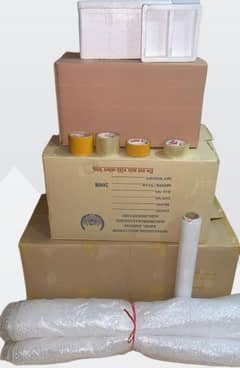 used cartons , bubble wrap , stretch roll  for shifting and packaging