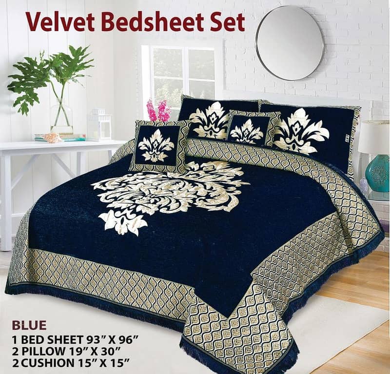 5 pcs velvet jacquard double bedsheet 0