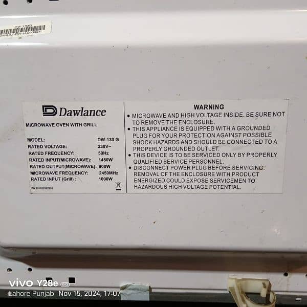 Dawlance microwave oven 133g grill and baking 6