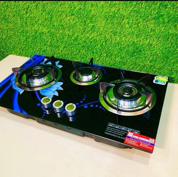 3 Burner Auto Glass Model 2 China Stove (Tempered Glass Blue Flame) 1