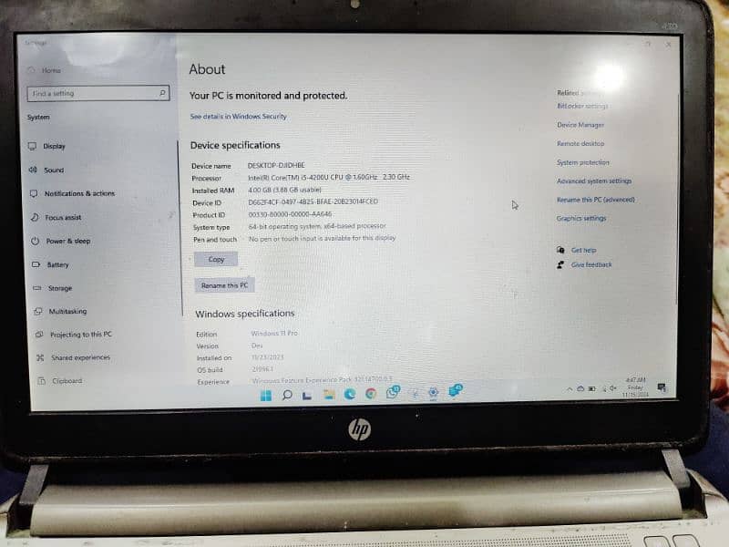 HP Laptop  SSD 128 gb  I5 4 gen. Good Condition window 11pro 0