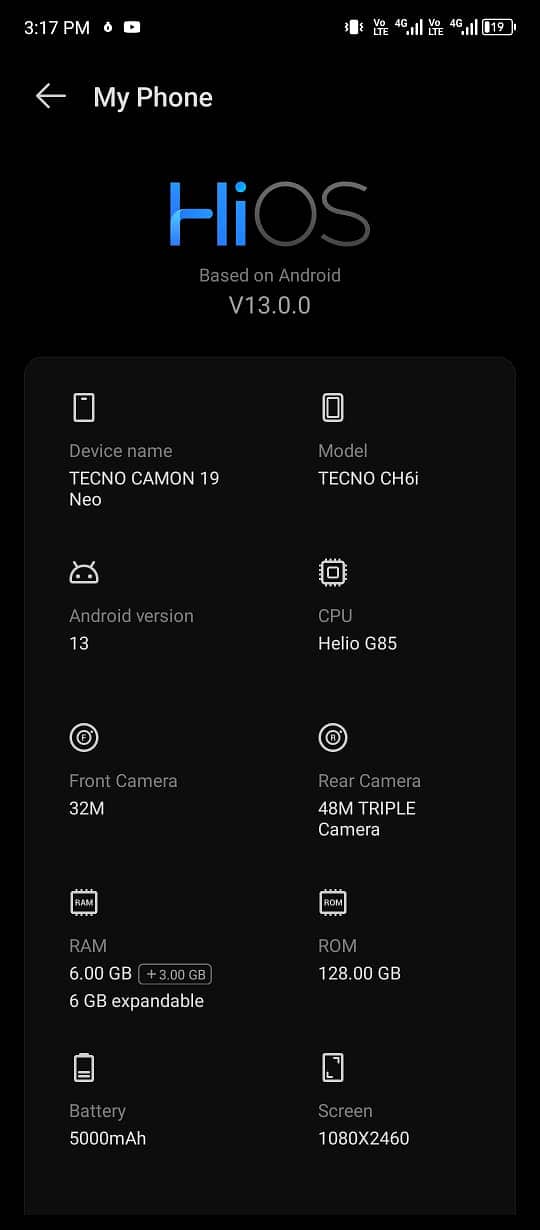 Tecno coman 19 neo 6/128 6