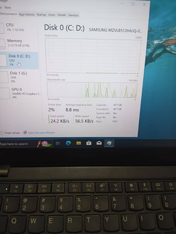 Lenovo i7, 8th generation, 512 gb NVme, 8 gb ram 15