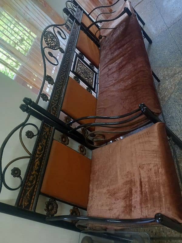 5 seater used wooden, rod iron & sofa cum bed for sale 2