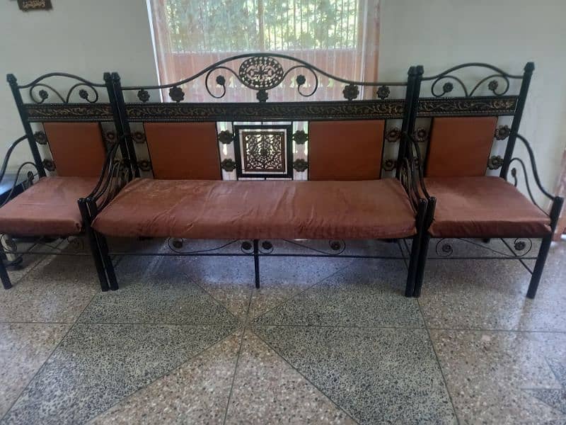 5 seater used wooden, rod iron & sofa cum bed for sale 3