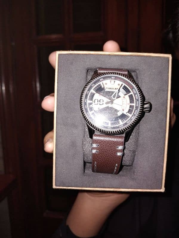 Tubular date just original leather strap watch with box 1