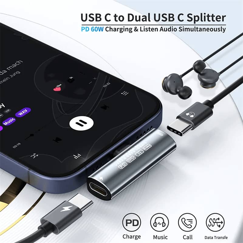 2 in 1 USB C Splitter Type C to Dual Type-C Charge Data Convert Cable 2