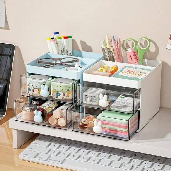 2-Tier Drawer Desk Organizer with Pen Holder 0