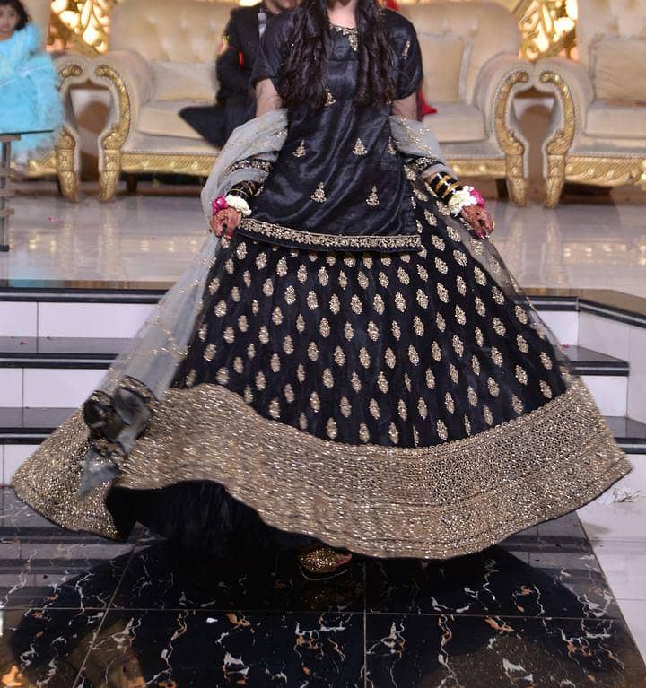 Black & golden embroidery heavy full flayer Lehnga 0