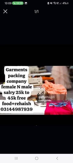 garments packing staff require male female