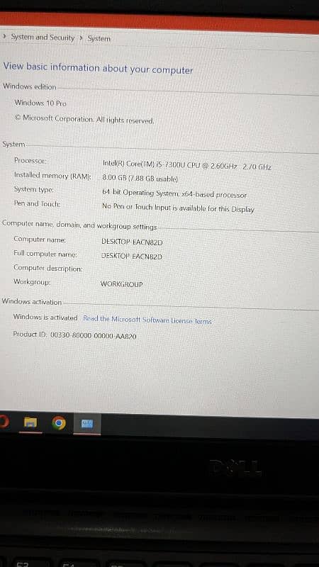 Dell laptop 8gb RAM 256gb SSD NVME core i5 7 generation 8