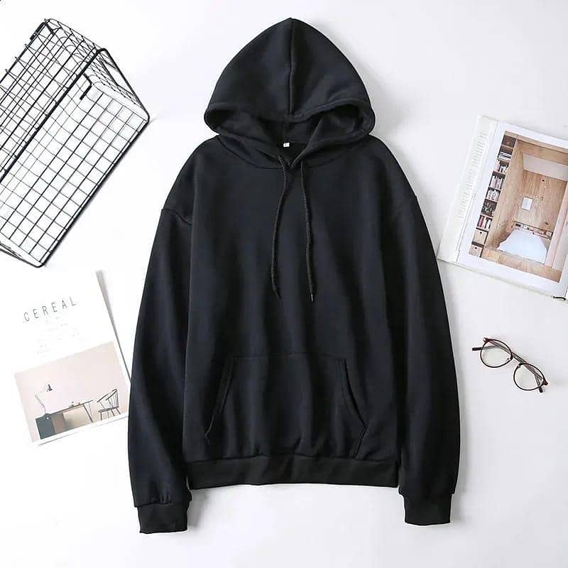 Stay warm and stylish with this cozy black fleece hoodie featuring a h 0