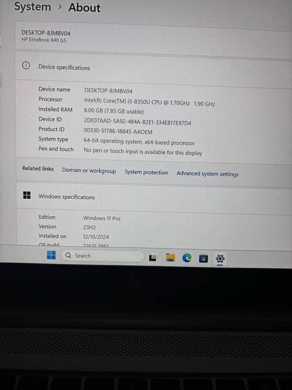 HP Elitebook 840 G5 Core 15 8th Gen 8GB Ram 256GB SSD 7