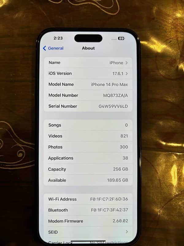 IPHONE 14 PRO MAX 256 GB BLACK NON PTA 0