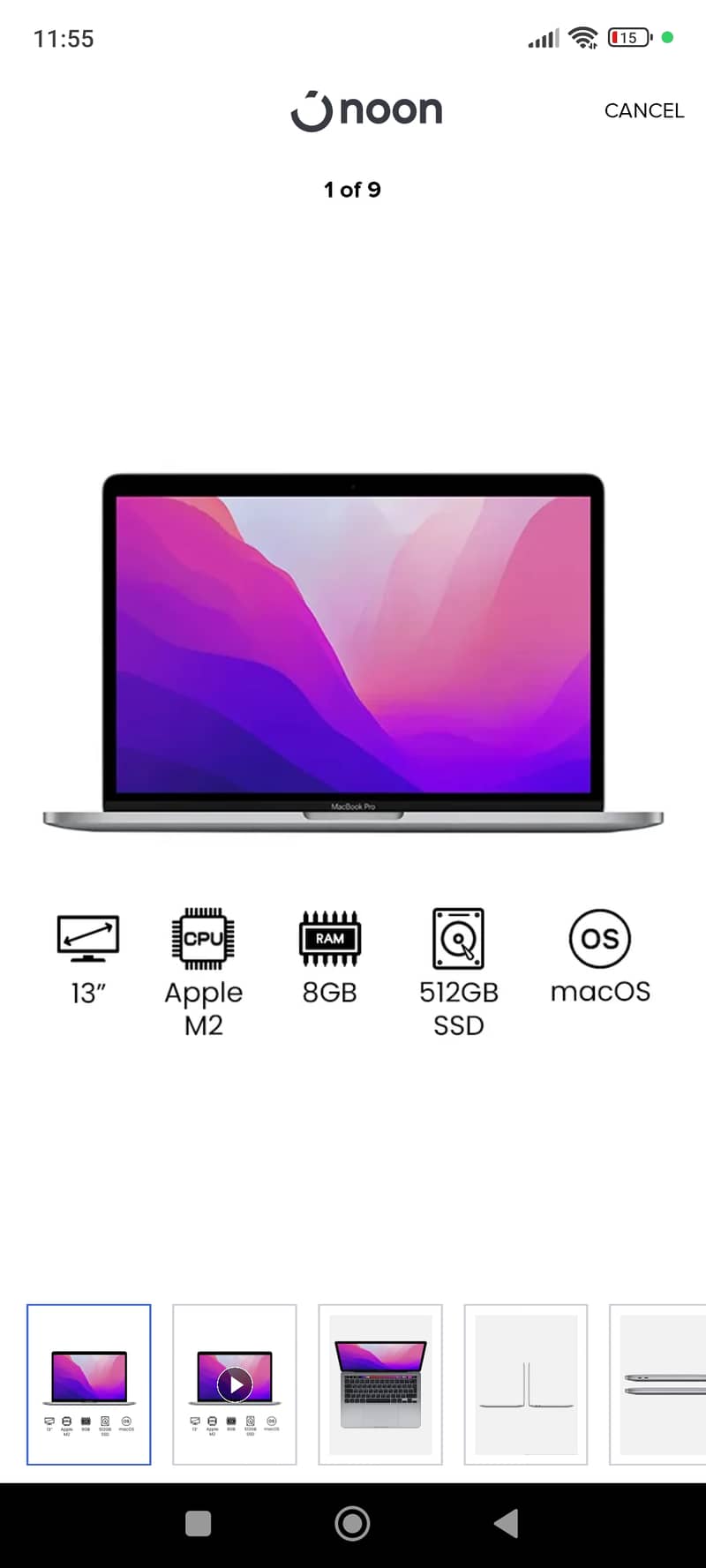 Macbook pro 13 inch M2 2022 8gb 512gb 3