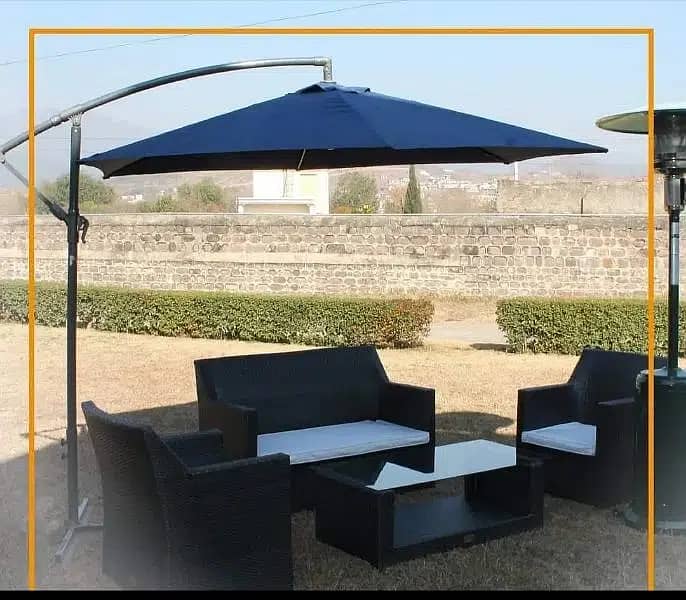 Outdoor Umbrella, Rattan sofa, sidepole patio cantilever sole set 0