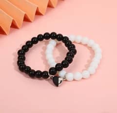 2PCS Black White Bracelet Fashion Couple Friend Matching Magnet Love