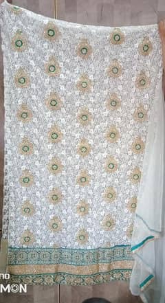 Bridal Maxi Half Stichiched Bottle Green & White- Brand New