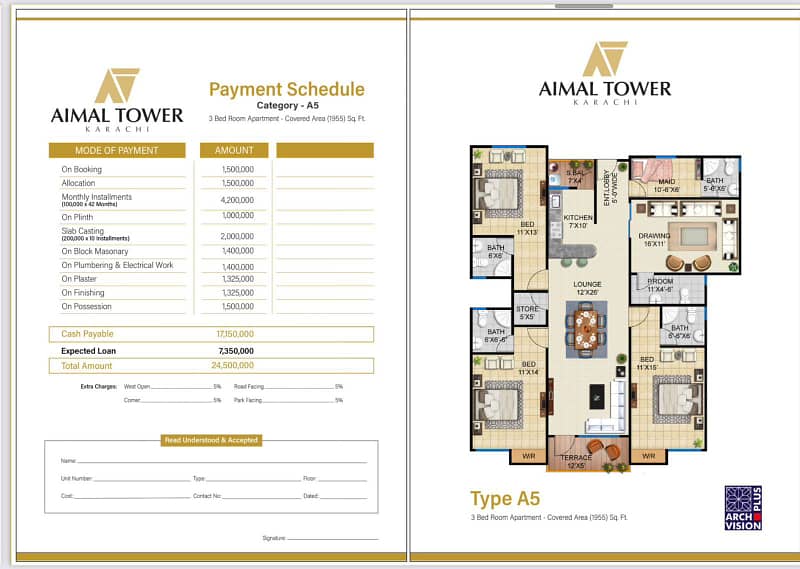 Prime Location AIMAL TOWER APPARTMENT For Sale In The Perfect Location Of GULISTAN-E-JOHAR VIP BLOCK 17 16