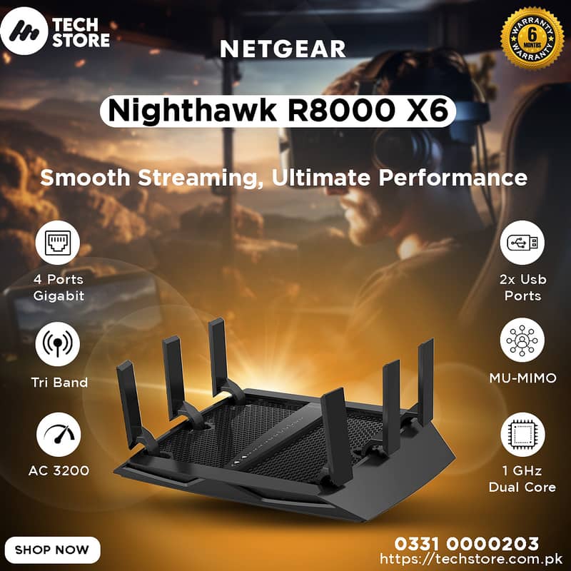 NETGEAR Gaming Router R8000 |Tri-Band | Nighthawk | AC3200 (With Box) 0