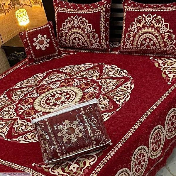 4 pc Velvet Jacquard Printed Double Bed Sheet 3