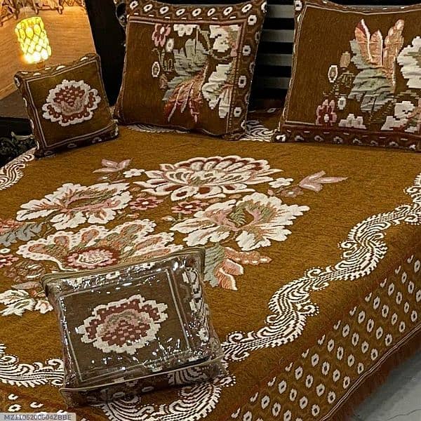 4 pc Velvet Jacquard Printed Double Bed Sheet 5