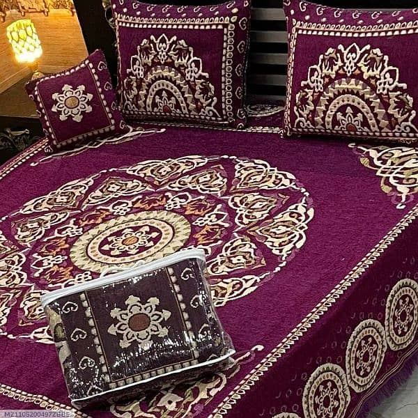 4 pc Velvet Jacquard Printed Double Bed Sheet 7