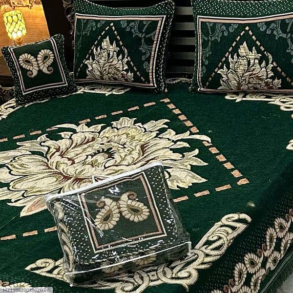 4 pc Velvet Jacquard Printed Double Bed Sheet 8