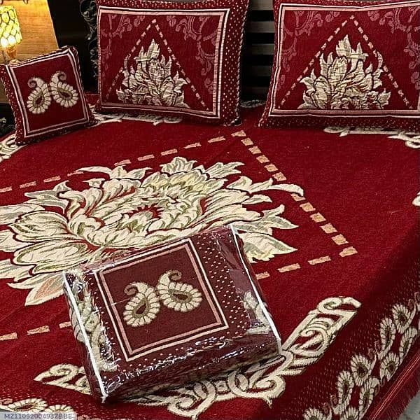 4 pc Velvet Jacquard Printed Double Bed Sheet 9