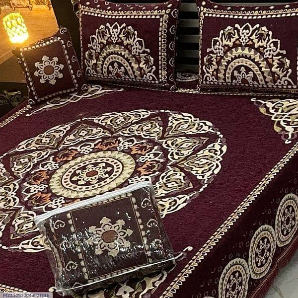 4 pc Velvet Jacquard Printed Double Bed Sheet 10