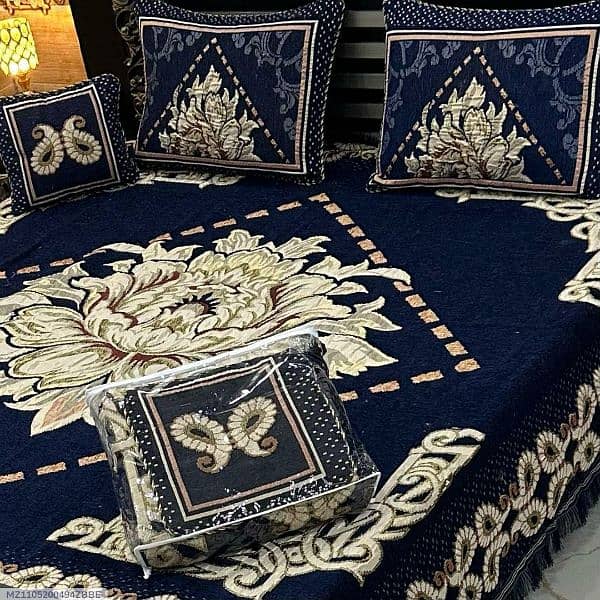 4 pc Velvet Jacquard Printed Double Bed Sheet 11