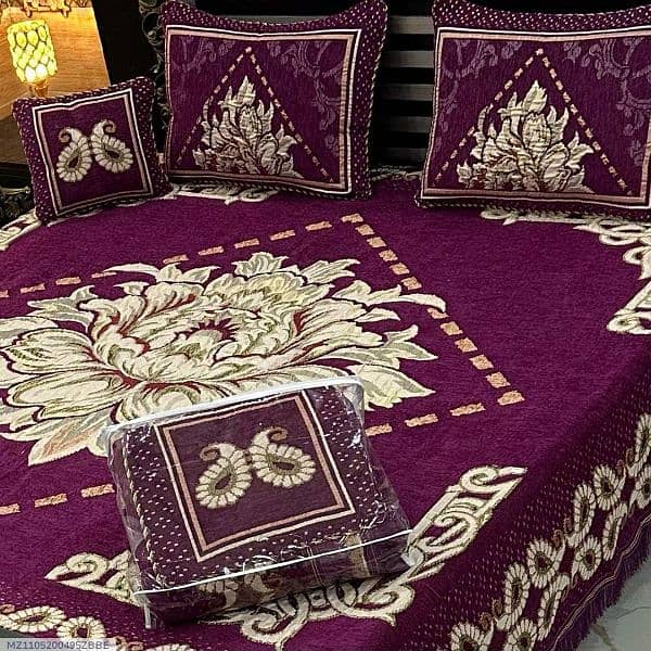 4 pc Velvet Jacquard Printed Double Bed Sheet 12