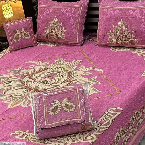 4 pc Velvet Jacquard Printed Double Bed Sheet 14