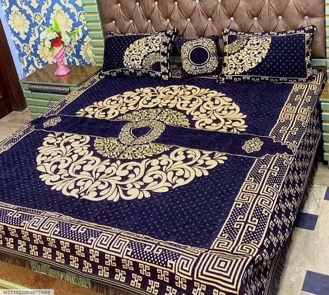 4 pc Velvet Jacquard Printed Double Bed Sheet 16