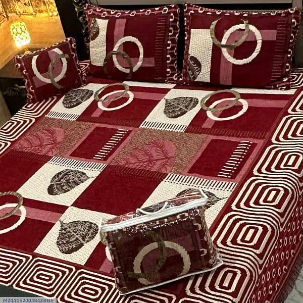 4 pc Velvet Jacquard Printed Double Bed Sheet 17