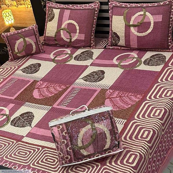 4 pc Velvet Jacquard Printed Double Bed Sheet 18