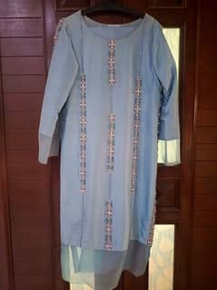 sky blue embroided 3 piece designer dress