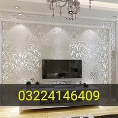 Wallpaper , Pvc wall moulding, Wood floor, window blinds