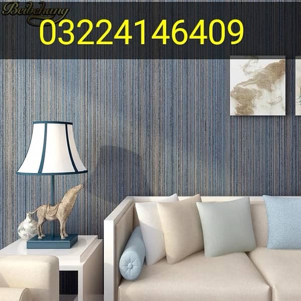 Wallpaper , Pvc wall moulding, Wood floor, window blinds 1