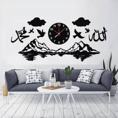 wall clock wooden Allah Muhammad calligraphy