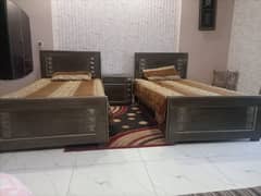 Single wooden bed | Set of single bed with side table