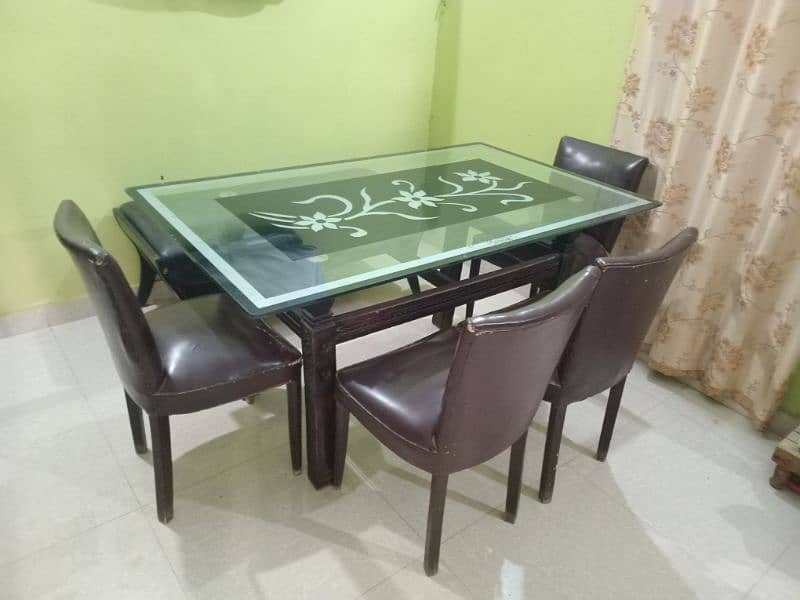 6 seater wooden chinioti Dining Table (4 seats + 1 couch) in low price 0